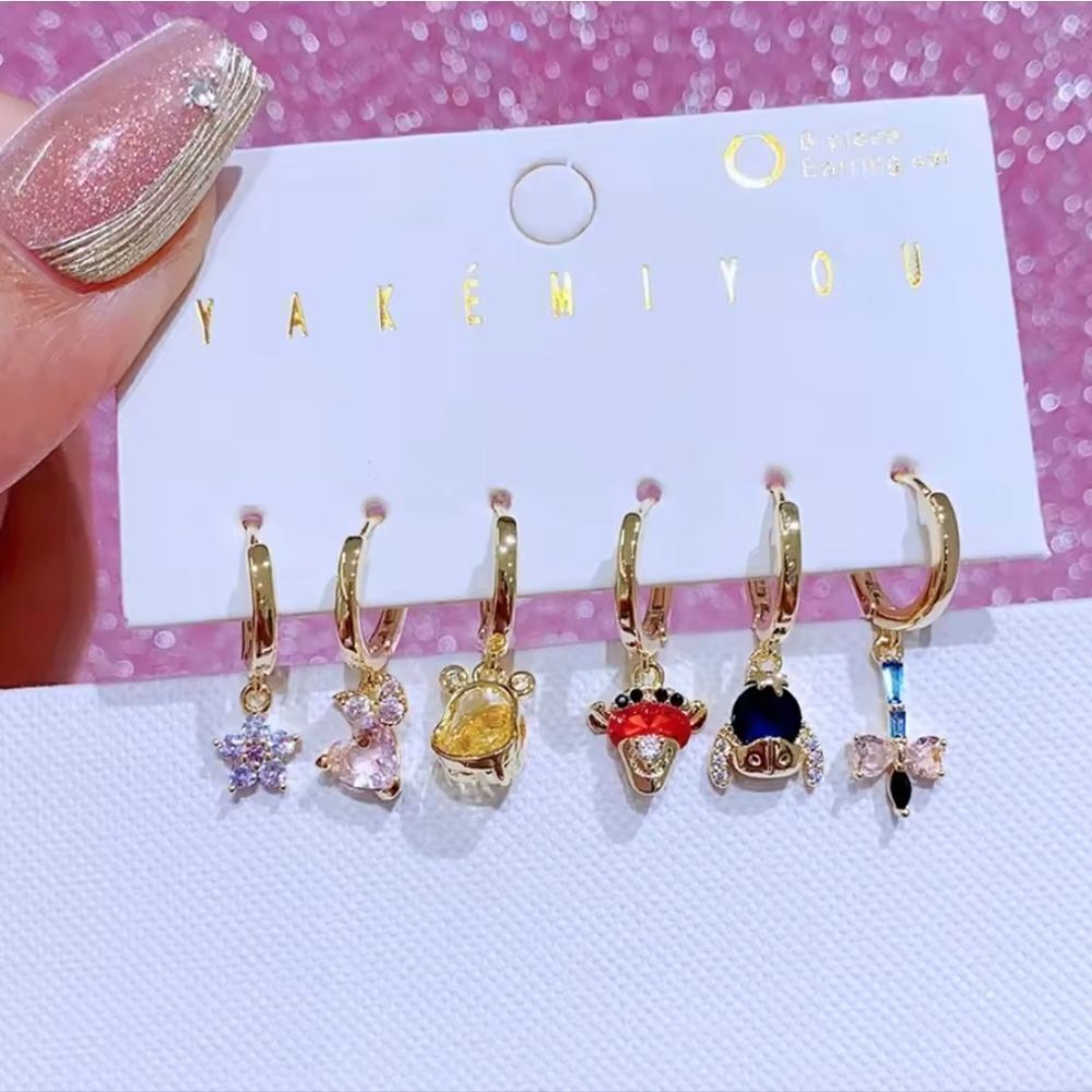 Winnie The Pooh 14K Gold Plated Gemstone Stud Dangle Earring Set